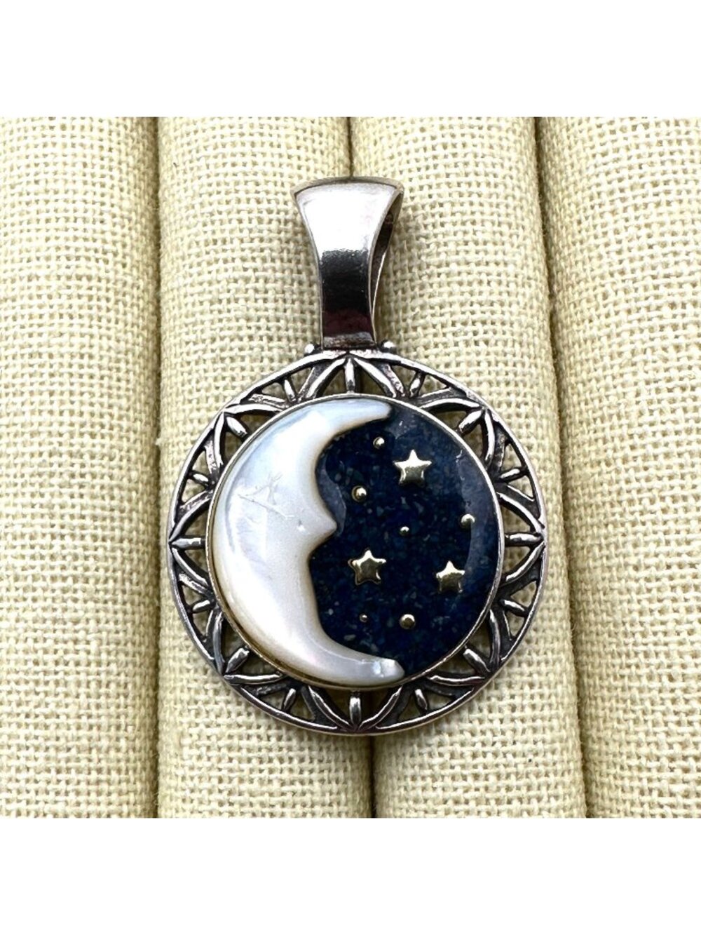 Carolyn Pollack Moon Stars Sterling Silver Pendant Mother of Pearl